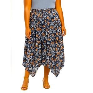 Lane Bryant Blue w/Orange & Yellow Floral Print Sharkbite Skirt Size 22/24
